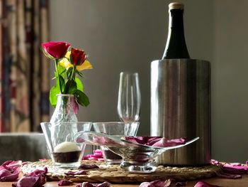 Close-up of flower vase on table