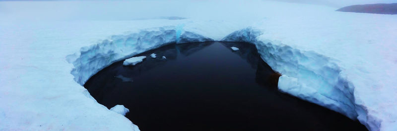 High angle view of frozen sea