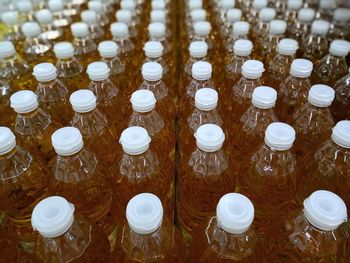 High angle view of bottles