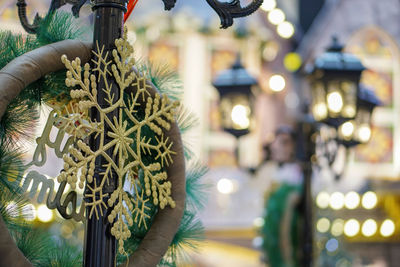 Close-up of christmas tree at night