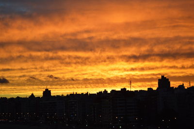 Silhouette of buildings against dramatic sky