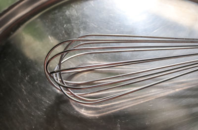 High angle view of fork on table