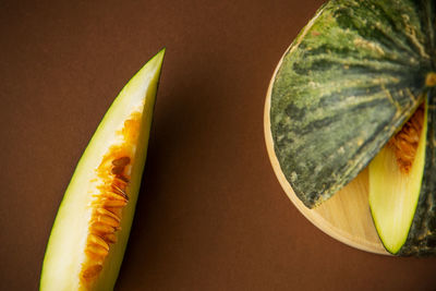 High angle view of banana leaf on table