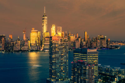 View on manhattan and one world trade center from new jersey