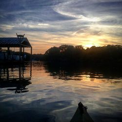 Scenic view of lake against sky at sunset