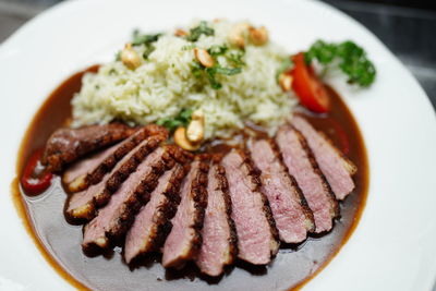 High angle view of meal served in plate