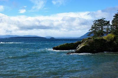 Scenic view of sea against cloudy sky