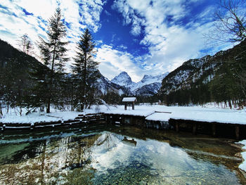 Scenic view of snowcapped mountains against sky