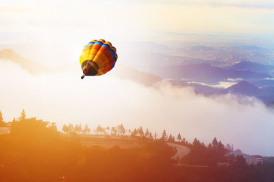 Hot air balloons flying in sky