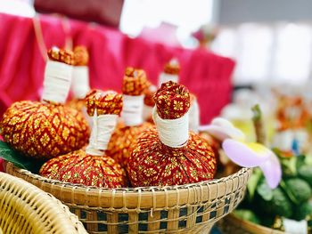Close-up of fruits in basket at market