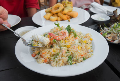 High angle view of salad in plate on table