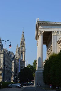 View of buildings against clear sky