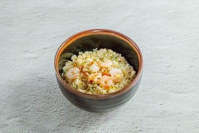 High angle view of food in bowl on table