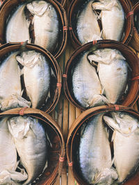 Fish in dim sum basket in the market display