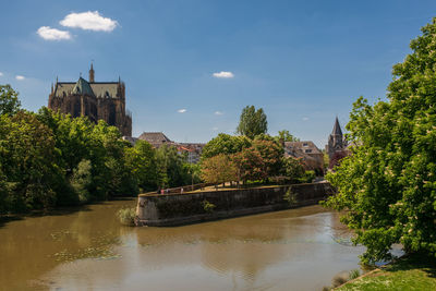 View of the moselle and old town in metz, france.