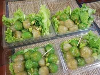 High angle view of vegetables in container