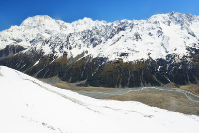 Scenic view of snowcapped mountains at mt cook national park