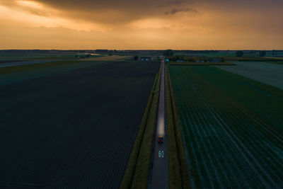 High angle view of road against sky during sunset