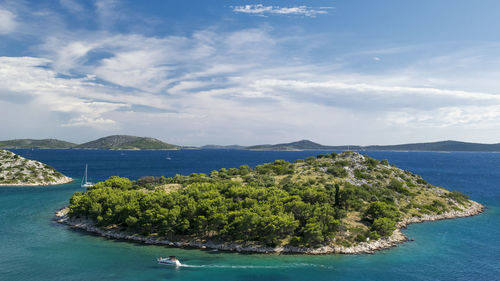 Scenic view of bay against sky