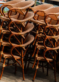 High angle view of wicker basket on table