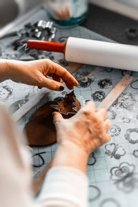 High angle view of woman working in kitchen