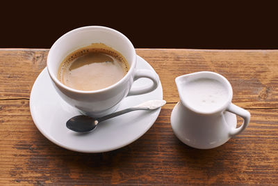 High angle view of coffee on table