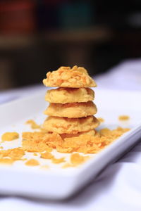 Close-up of dessert in plate on table
