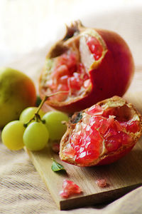 Close-up of fruits on cutting board