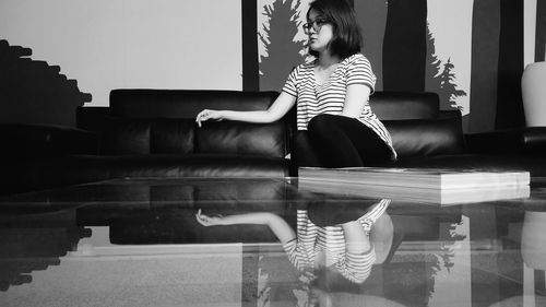 Rear view of man looking away