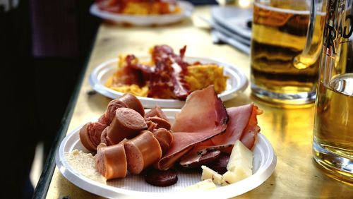 Close-up of breakfast served on table