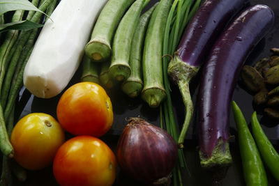 High angle view of vegetables in market