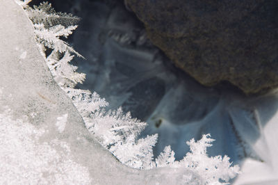 High angle view of snow on land