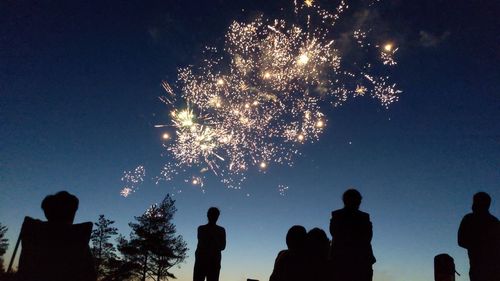 Low angle view of fireworks against sky at night