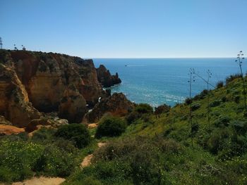 Scenic view of sea against clear sky