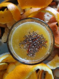 Close-up of lemon in glass on table