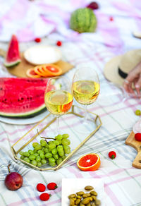 Close-up of fruits in glass on table