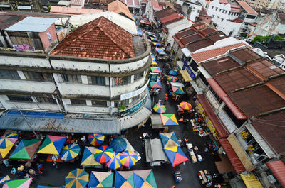 High angle view of buildings in city