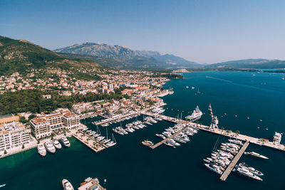 High angle view of city at waterfront