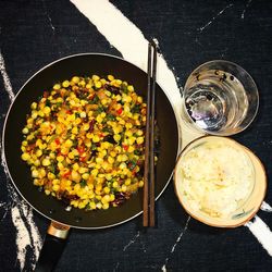 High angle view of food on table