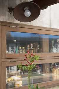 Low angle view of window in store