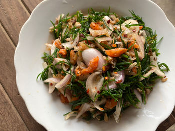 High angle view of salad served in plate