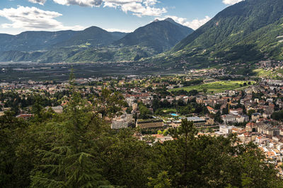 High angle view of townscape against sky