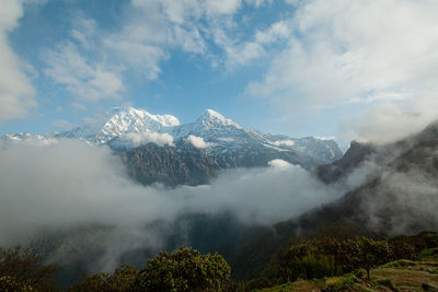 Scenic view of snowcapped mountains against sky