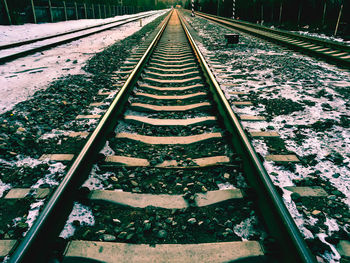 High angle view of railroad track in winter
