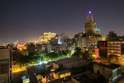 Illuminated buildings in city at night