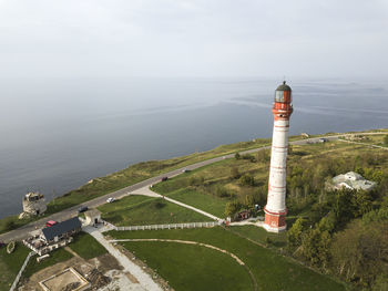 High angle view of lighthouse by sea against sky. photo from estonia.