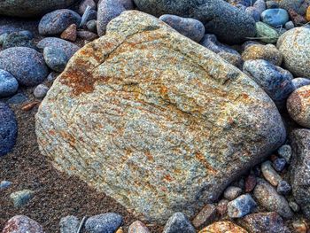 High angle view of stones on beach