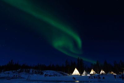 Scenic view of snowy landscape against sky at night