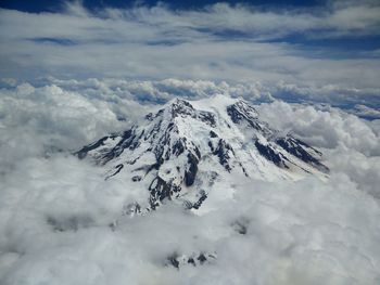 Scenic view of snow covered mountains against sky