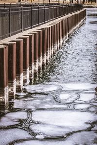 Frozen water in winter